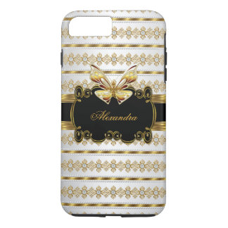 Elegant Gold Black White Jewel Stripe Butterfly iPhone 8 Plus/7 Plus Case