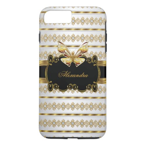 Elegant Gold Black White Jewel Stripe Butterfly iPhone 8 Plus7 Plus Case