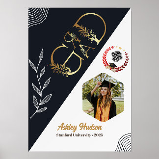 Elegant Gold Black White Photo Monogram Graduation Holder