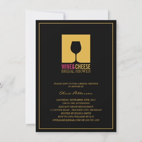 Elegant Gold Black Wine Bridal Shower Invitations Personalized Invites