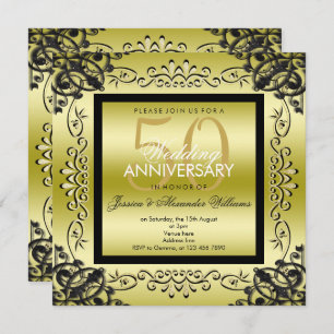 Elegant Gold & Black Women's 50th Wedding Invitation
