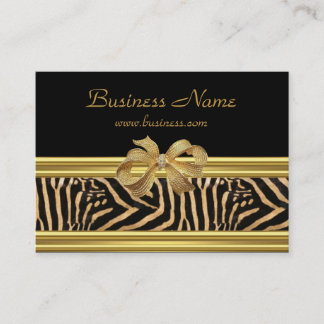 Elegant Gold Black Zebra Stripe Gold Bow Business Card