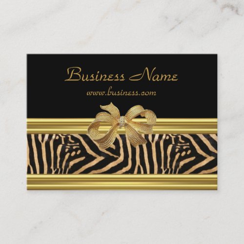 Elegant Gold Black Zebra Stripe Gold Bow Business Card Templates