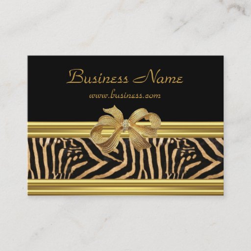 Customizable Elegant Gold Black Zebra Stripe Gold Bow Business Card Templates