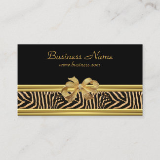 Elegant Gold Black Zebra Stripe Gold Bow Business Card