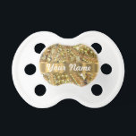 Elegant gold bling pacifier<br><div class="desc">PERSONALIZE this stylish elegant chic sophisticated girly gold bling beaded sequin abstract pattern , with your own text, name or monogram, initials .
CUSTOMIZE Use the CUSTOMIZE BUTTON to adjust the text, size, font position by drag and drop.</div>