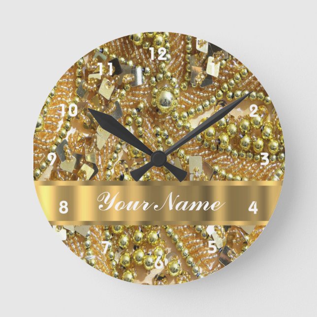 Elegant gold bling round clock (Front)