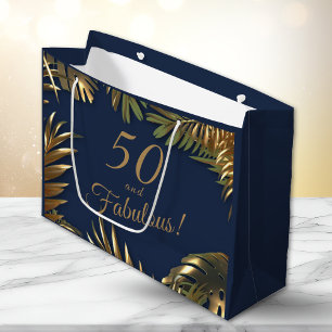 Elegant Gold Blue 50 Fabulous Birthday Large Gift Bag