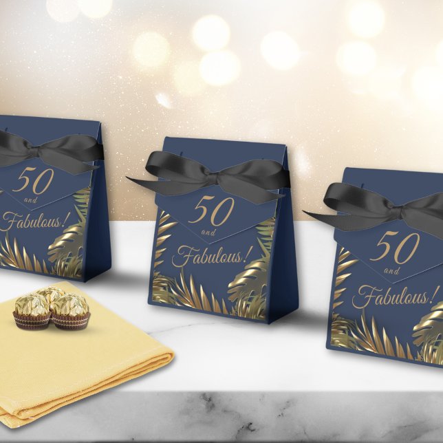 Elegant Gold Blue 50 Fabulous Birthday Large Gift  Favor Boxes (Creator Uploaded)