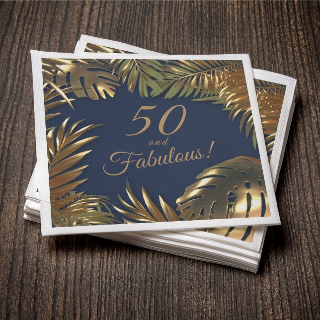 Elegant Gold Blue 50 Fabulous Birthday Napkins (Creator Uploaded)