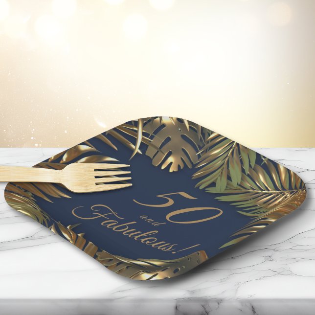 Elegant Gold Blue 50 Fabulous Birthday Paper Plates (Creator Uploaded)