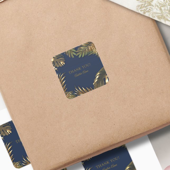 Elegant Gold Blue 50 Fabulous Thank You Square Sticker (Creator Uploaded)