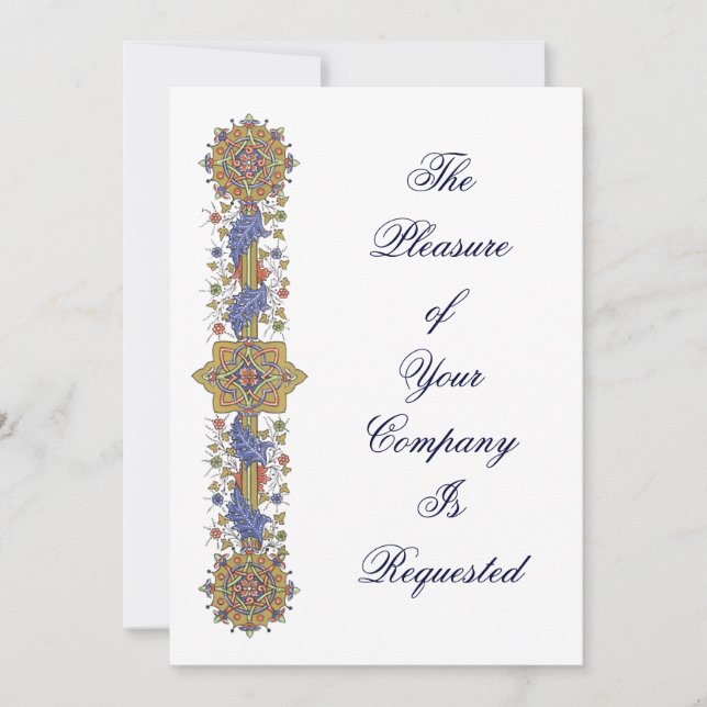 Elegant Gold & Blue Antique Art Custom Invitations (Front)