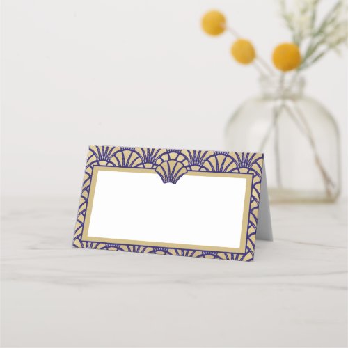 Elegant Gold Blue Art Deco Wedding Event Place Card