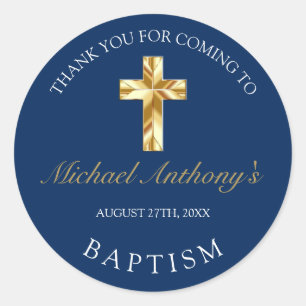 Elegant Gold Blue Baby Baptism Thank You Classic Round Sticker