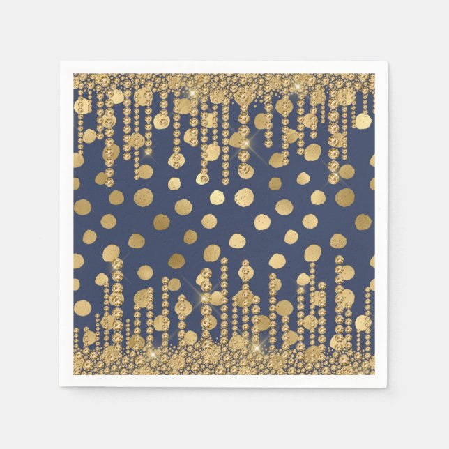 Elegant Gold Blue Bling Pretty Glam Napkins (Front)
