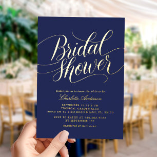 Elegant Gold Blue Bridal Shower Foil Invitation