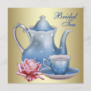 Elegant Gold Blue Bridal Tea Party Invitation