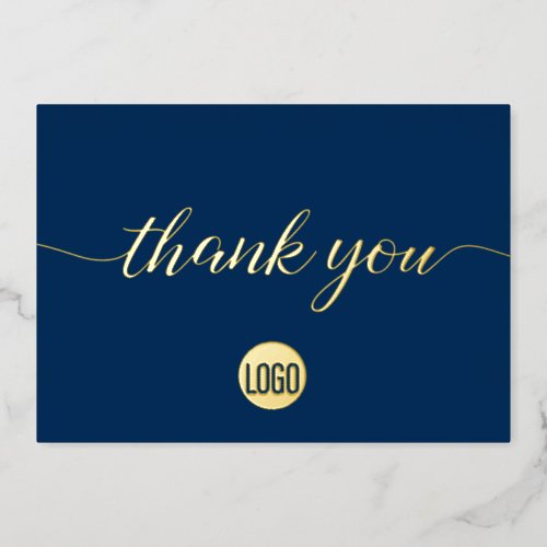 Elegant Gold Blue Business Thank you  Foil  Foil Holiday Card