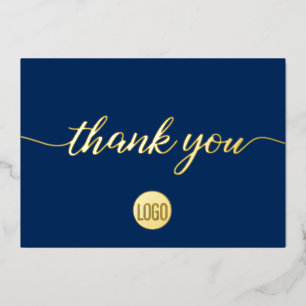 Elegant Gold Blue Business Thank you Foil Holiday Card