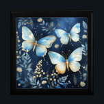 Elegant Gold Blue Butterfly Pattern Jewelry Box<br><div class="desc">This jewelry or gift box has a pretty pattern of elegant butterflies,  leaves,  and berries in tones of gold and pastel blue.</div>