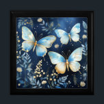 Elegant Gold Blue Butterfly Pattern Jewelry Box<br><div class="desc">This jewelry or gift box has a pretty pattern of elegant butterflies,  leaves,  and berries in tones of gold and pastel blue.</div>
