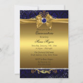 Elegant Gold Blue Damask Quinceanera Invite (Back)