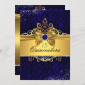 Elegant Gold Blue Damask Quinceanera Invite (Front/Back)