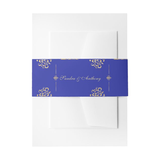 Elegant Gold & Blue Damask wedding Belly Band (Front Example)