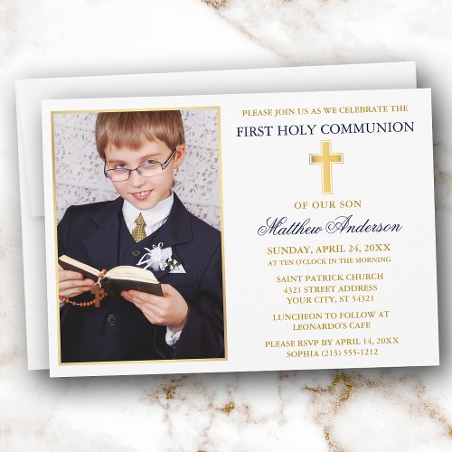 Elegant Gold Blue First Holy Communion Photo