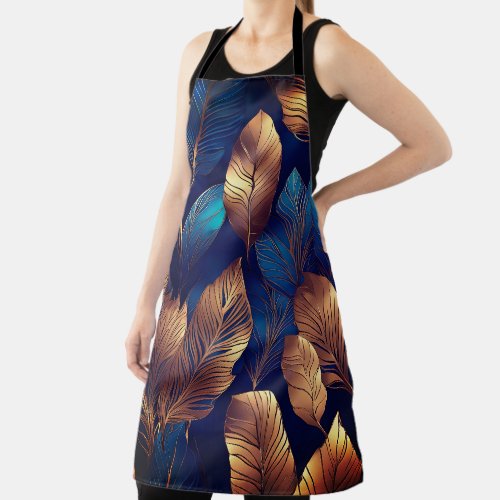 Elegant Gold Blue Foliage Nature Design  Apron