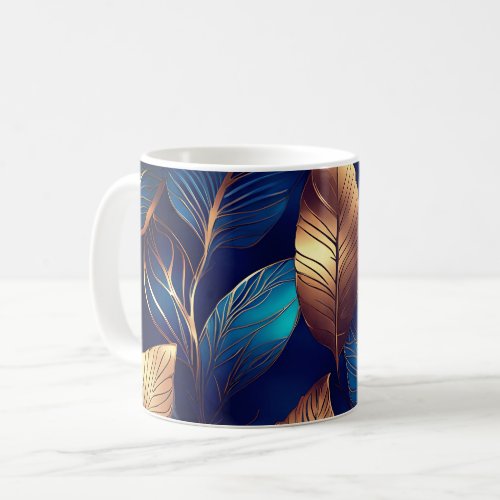 Elegant Gold Blue Foliage Nature Design  Coffee Mug