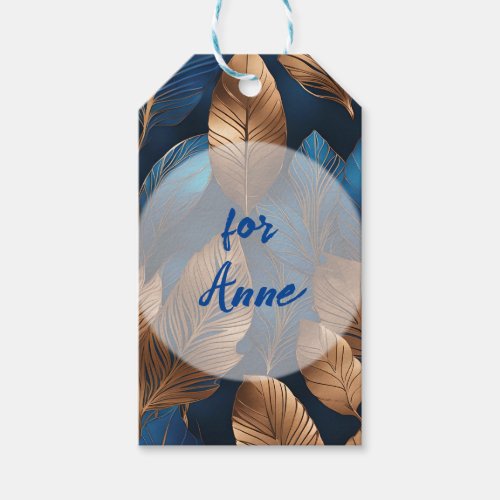 Elegant Gold Blue Foliage Nature Design  Gift Tags