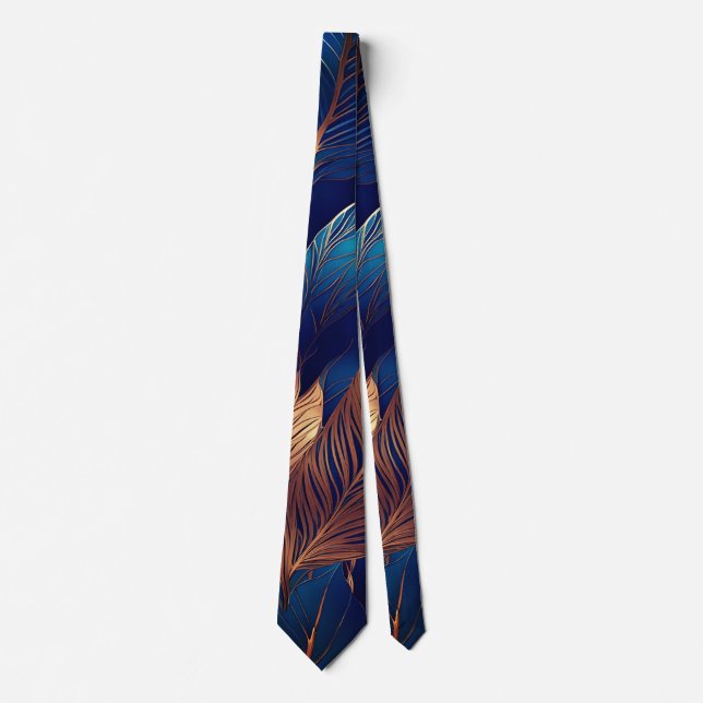 Elegant Gold Blue Foliage Nature Design  Neck Tie (Front)