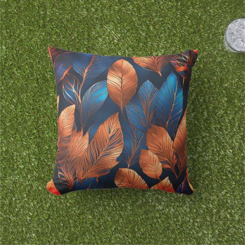 Elegant Gold Blue Foliage Nature Design  Outdoor Pillow