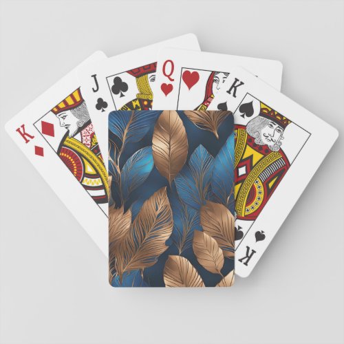 Elegant Gold Blue Foliage Nature Design  Poker Cards