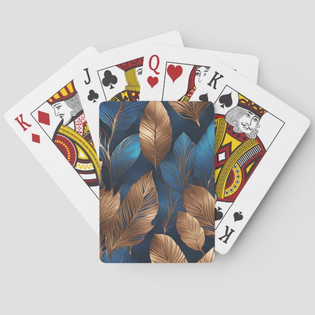 Elegant Gold Blue Foliage Nature Design  Poker Cards (Back)