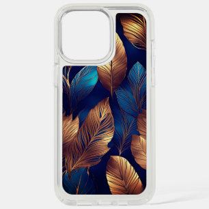 Elegant Gold Blue Foliage Nature Design iPhone 15 Pro Max Case
