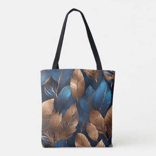 Elegant Gold Blue Foliage Nature Design  Tote Bag