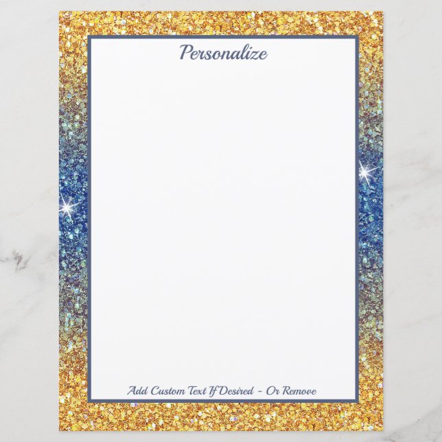 Elegant Gold Blue Glitter Sparkle Personalized (Front)