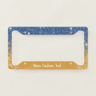 Elegant Gold Blue Glitter Sparkle Personalized License Plate Frame