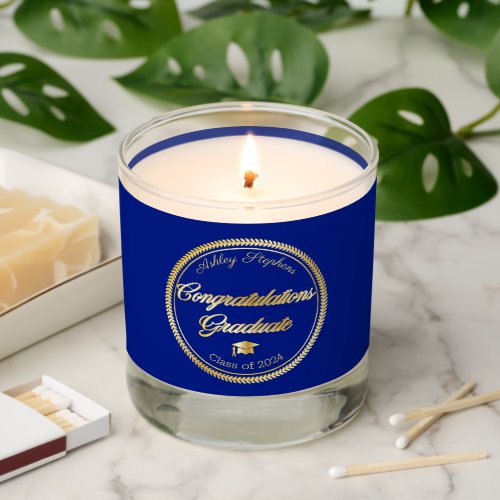 Elegant Gold  Blue Grad Cap Class of 2024 Scented Candle