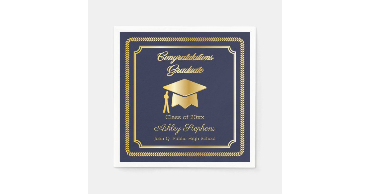Elegant Gold | Blue Grad Cap Class of 2026 Napkins | Zazzle