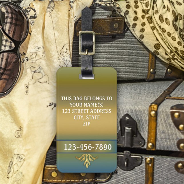 Elegant Gold Blue Green Stripe Luggage Tag (Creator Uploaded)