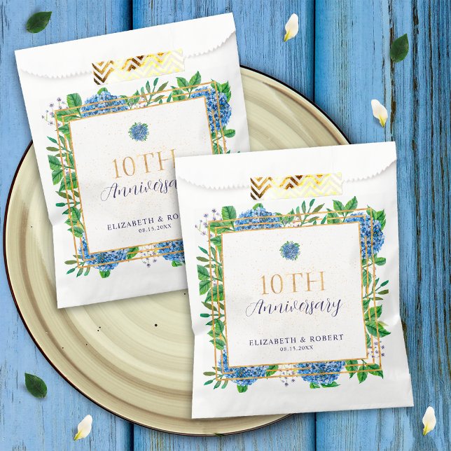 Elegant Gold Blue Hydrangea 10th Anniversary Party Favor Bag (Creator Uploaded)