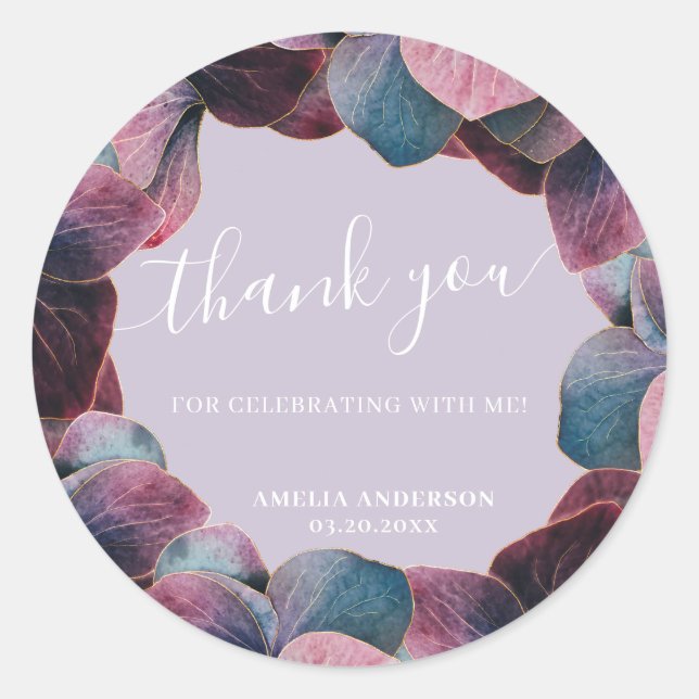Elegant Gold Blue Lavender Purple Hydrangeas Party Classic Round Sticker (Front)