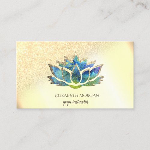 Elegant Gold Blue Lotus  Business Card