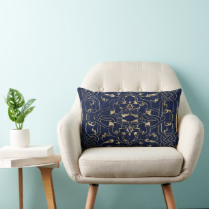 Elegant Gold Blue Lumbar Pillow