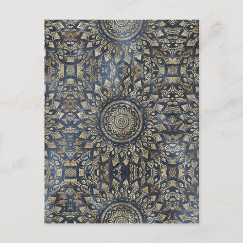 Elegant Gold Blue Mandala Floral Holiday Postcard