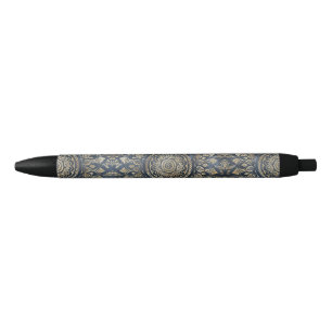 Elegant Gold Blue Mandala Floral Pen
